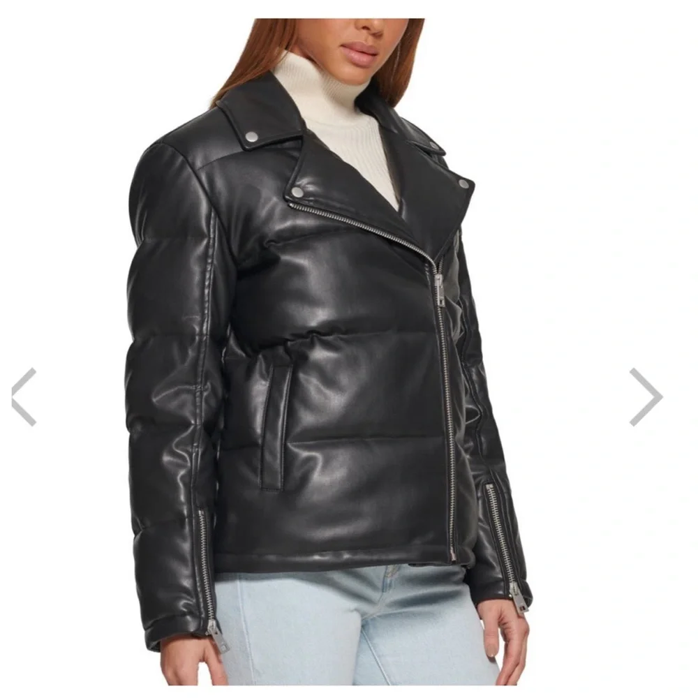 Levi's Black Moto Puffer Faux Leather Jacket Sz M NWT! - Picture 3 of 7